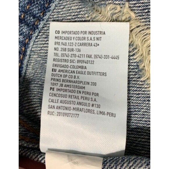 American Eagle (M) Blue Jean Denim Jacket Floral Wearable Art Distressed Pockets - Picture 8 of 16